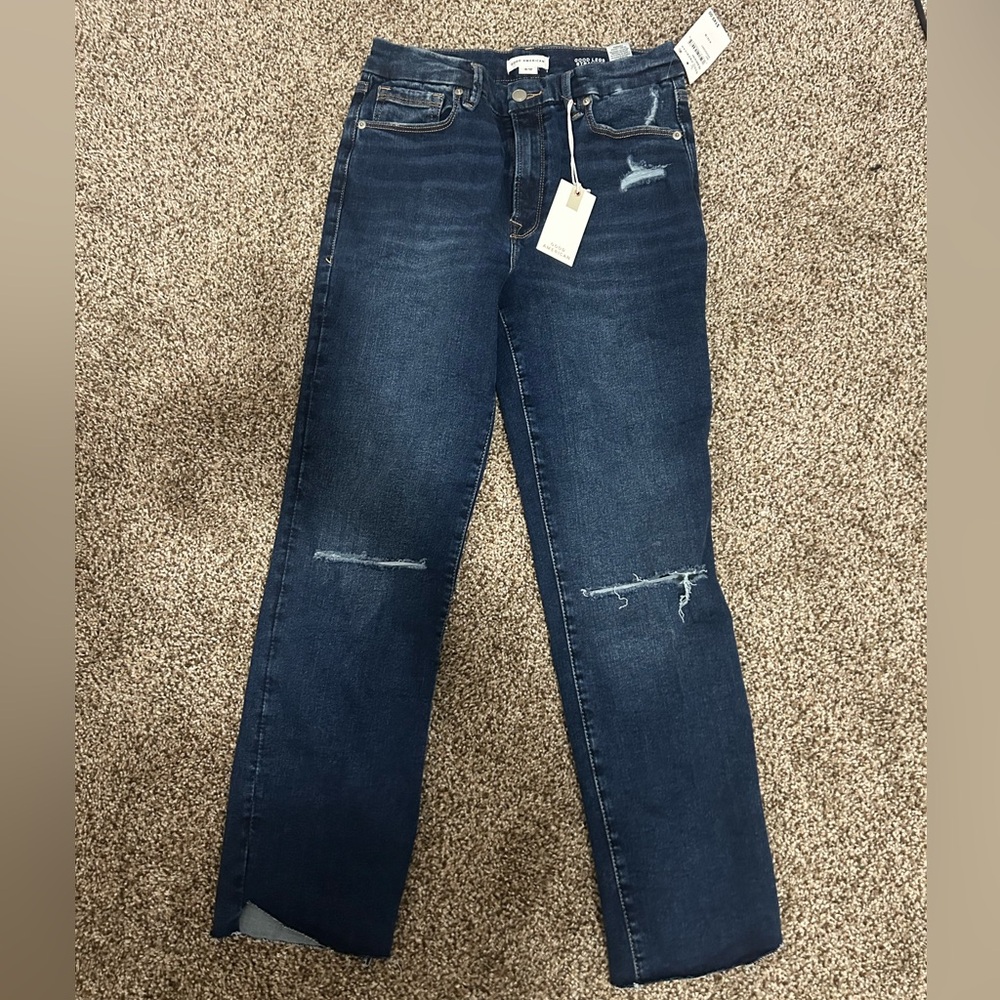 Good American Dark Blue Straight Leg Jeans